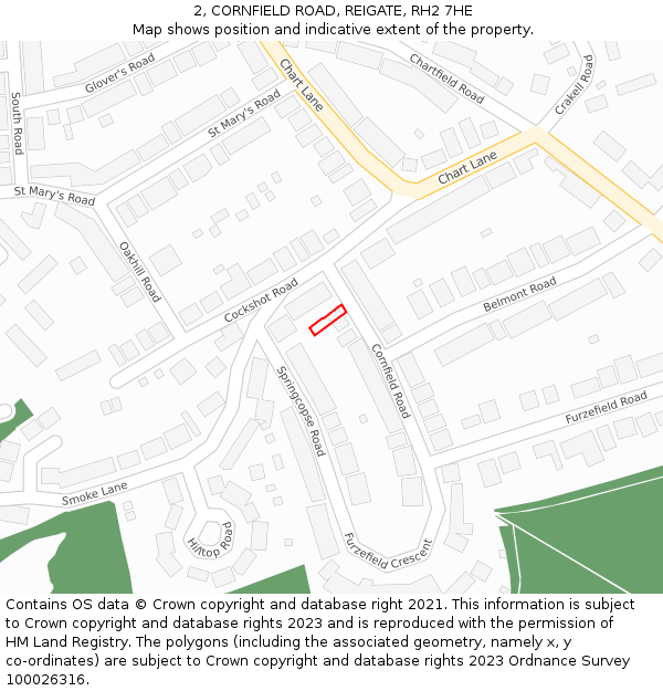 2, CORNFIELD ROAD, REIGATE, RH2 7HE: Location map and indicative extent of plot