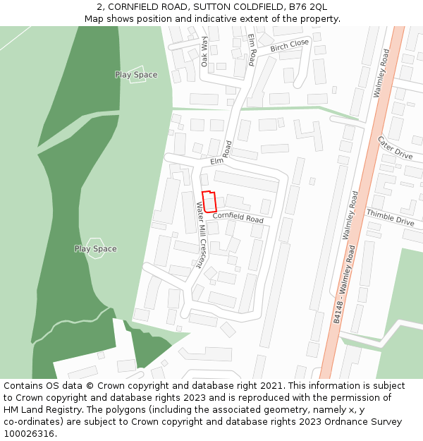 2, CORNFIELD ROAD, SUTTON COLDFIELD, B76 2QL: Location map and indicative extent of plot