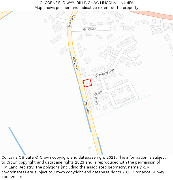 2, CORNFIELD WAY, BILLINGHAY, LINCOLN, LN4 4FA: Location map and indicative extent of plot