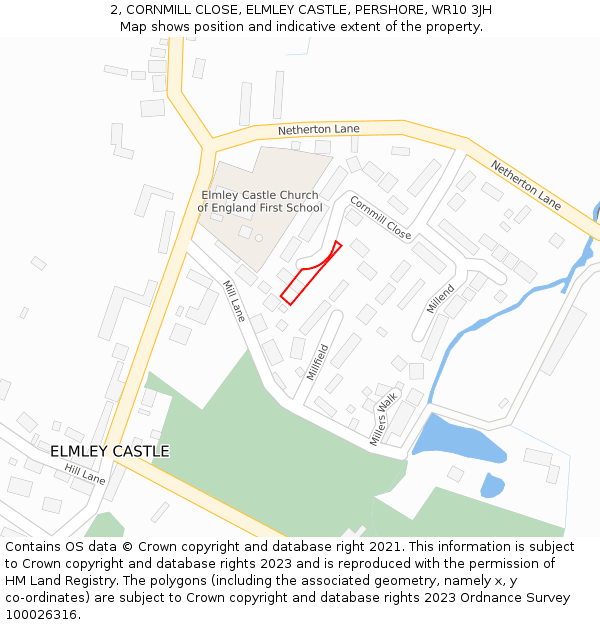 2, CORNMILL CLOSE, ELMLEY CASTLE, PERSHORE, WR10 3JH: Location map and indicative extent of plot