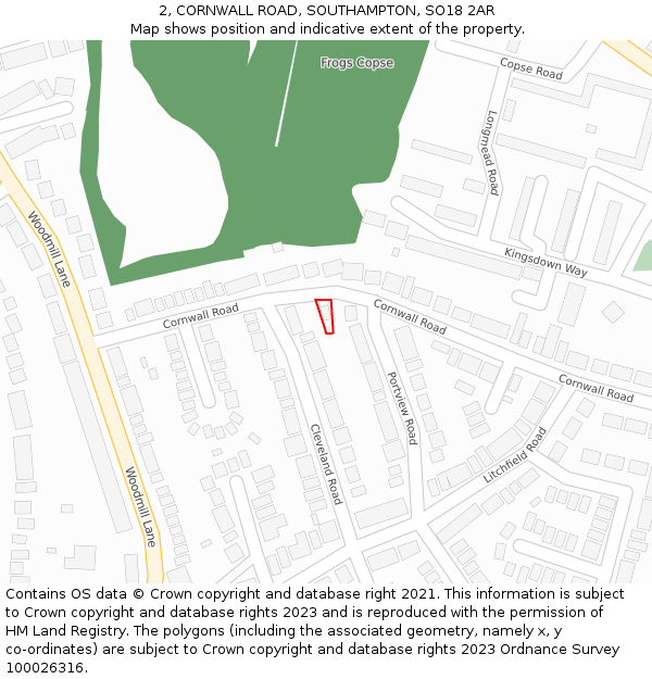 2, CORNWALL ROAD, SOUTHAMPTON, SO18 2AR: Location map and indicative extent of plot