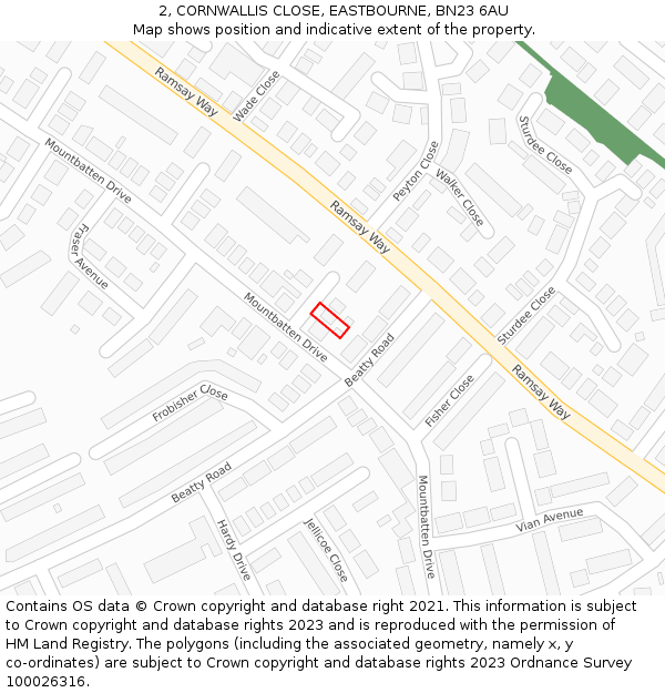 2, CORNWALLIS CLOSE, EASTBOURNE, BN23 6AU: Location map and indicative extent of plot