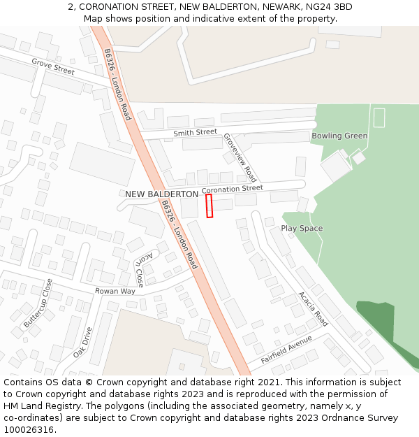 2, CORONATION STREET, NEW BALDERTON, NEWARK, NG24 3BD: Location map and indicative extent of plot