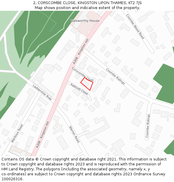 2, CORSCOMBE CLOSE, KINGSTON UPON THAMES, KT2 7JS: Location map and indicative extent of plot
