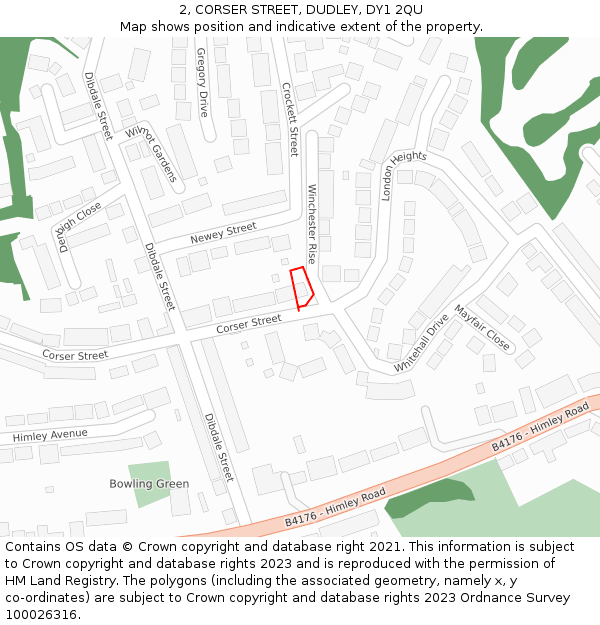 2, CORSER STREET, DUDLEY, DY1 2QU: Location map and indicative extent of plot