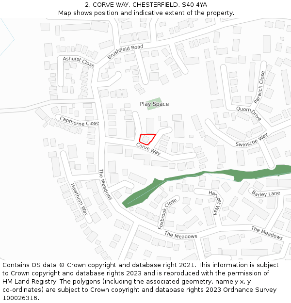 2, CORVE WAY, CHESTERFIELD, S40 4YA: Location map and indicative extent of plot