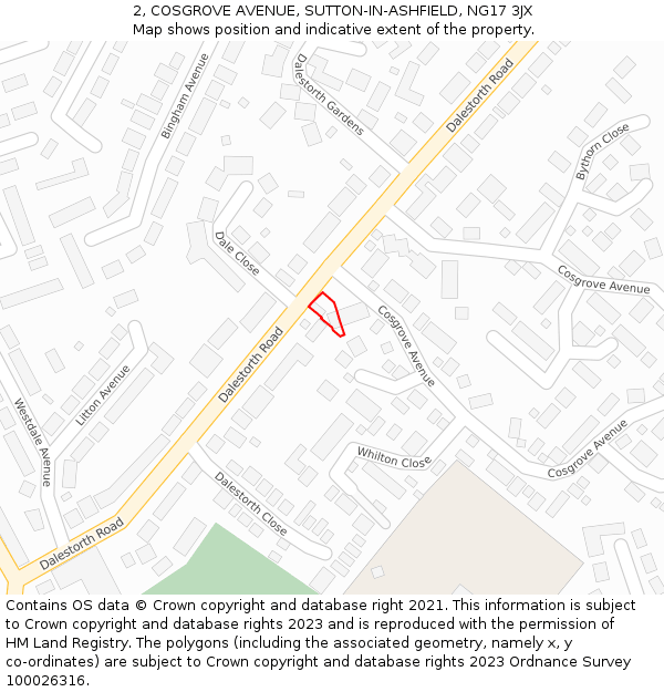 2, COSGROVE AVENUE, SUTTON-IN-ASHFIELD, NG17 3JX: Location map and indicative extent of plot