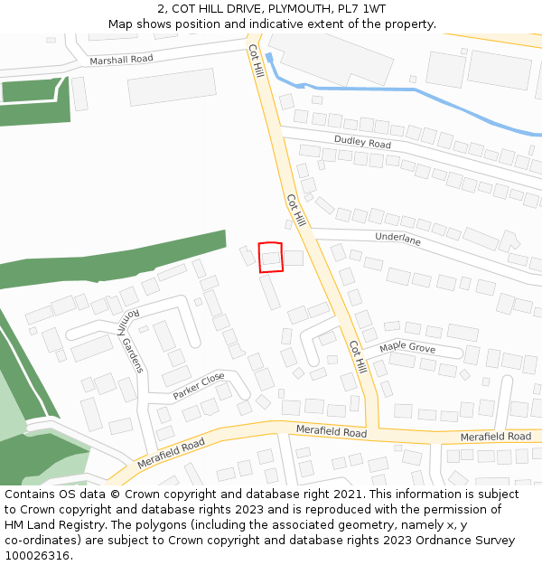 2, COT HILL DRIVE, PLYMOUTH, PL7 1WT: Location map and indicative extent of plot