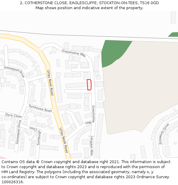 2, COTHERSTONE CLOSE, EAGLESCLIFFE, STOCKTON-ON-TEES, TS16 0GD: Location map and indicative extent of plot