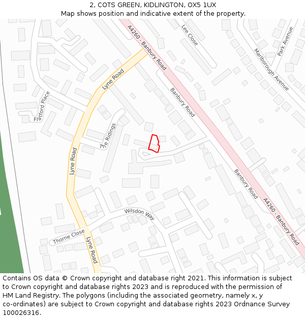 2, COTS GREEN, KIDLINGTON, OX5 1UX: Location map and indicative extent of plot