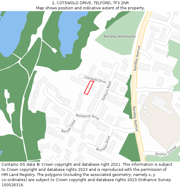 2, COTSWOLD DRIVE, TELFORD, TF3 2NR: Location map and indicative extent of plot