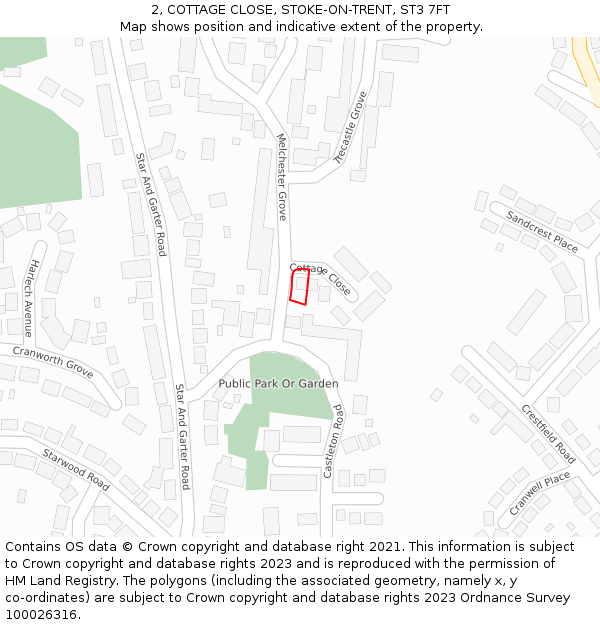 2, COTTAGE CLOSE, STOKE-ON-TRENT, ST3 7FT: Location map and indicative extent of plot