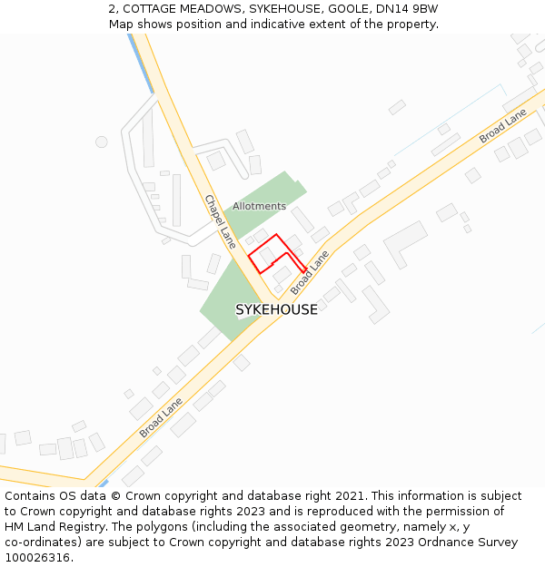 2, COTTAGE MEADOWS, SYKEHOUSE, GOOLE, DN14 9BW: Location map and indicative extent of plot