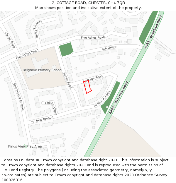 2, COTTAGE ROAD, CHESTER, CH4 7QB: Location map and indicative extent of plot