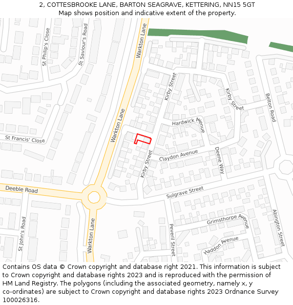 2, COTTESBROOKE LANE, BARTON SEAGRAVE, KETTERING, NN15 5GT: Location map and indicative extent of plot