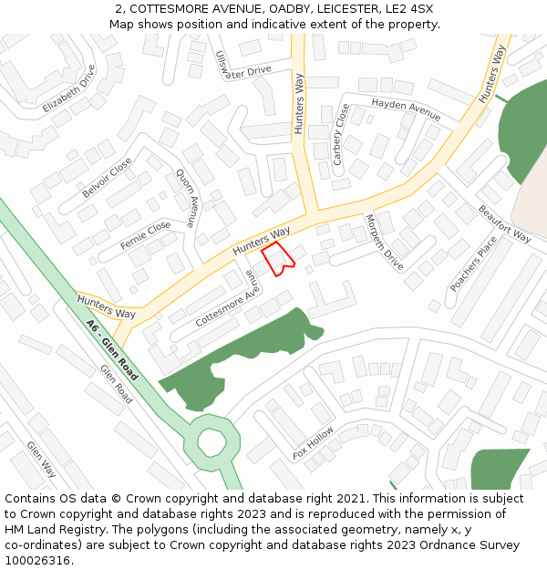 2, COTTESMORE AVENUE, OADBY, LEICESTER, LE2 4SX: Location map and indicative extent of plot