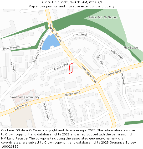 2, COUHE CLOSE, SWAFFHAM, PE37 7JS: Location map and indicative extent of plot