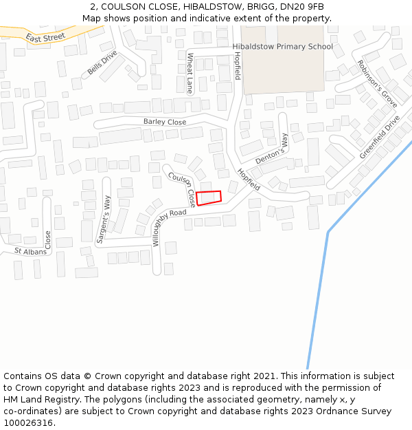 2, COULSON CLOSE, HIBALDSTOW, BRIGG, DN20 9FB: Location map and indicative extent of plot