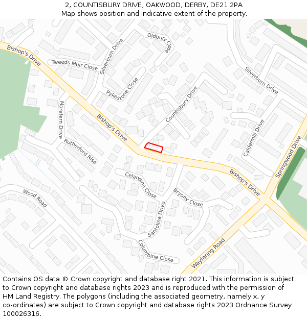 2, COUNTISBURY DRIVE, OAKWOOD, DERBY, DE21 2PA: Location map and indicative extent of plot