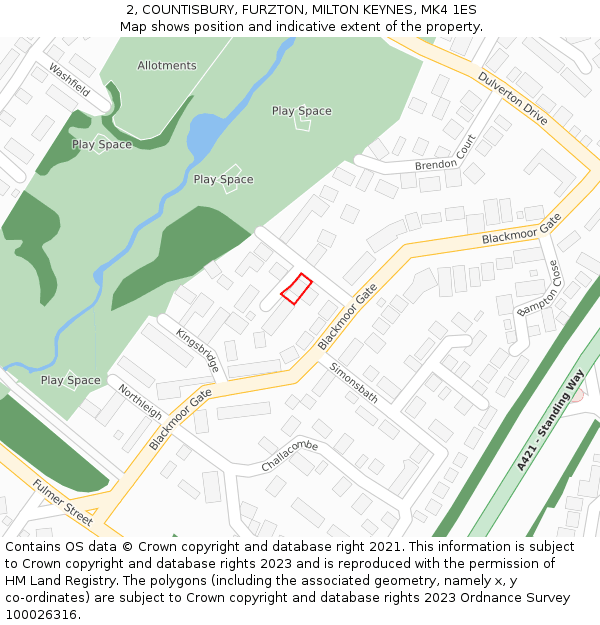 2, COUNTISBURY, FURZTON, MILTON KEYNES, MK4 1ES: Location map and indicative extent of plot