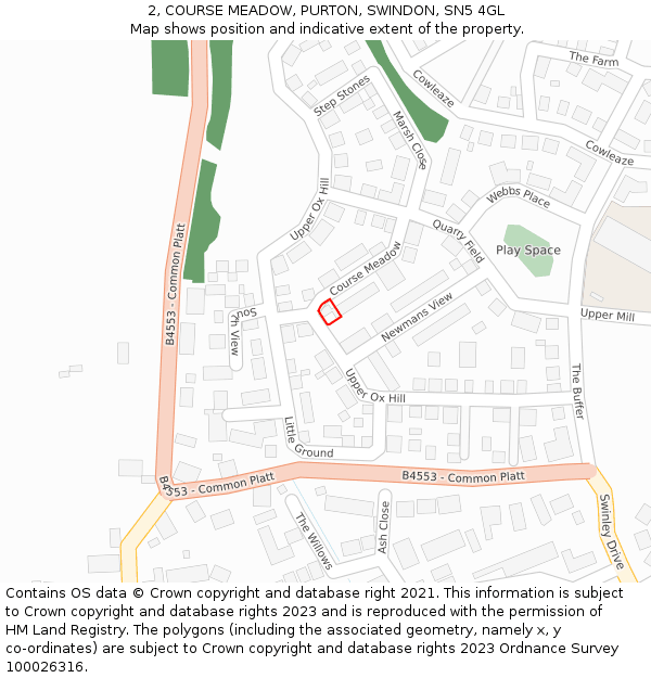 2, COURSE MEADOW, PURTON, SWINDON, SN5 4GL: Location map and indicative extent of plot