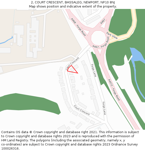 2, COURT CRESCENT, BASSALEG, NEWPORT, NP10 8NJ: Location map and indicative extent of plot