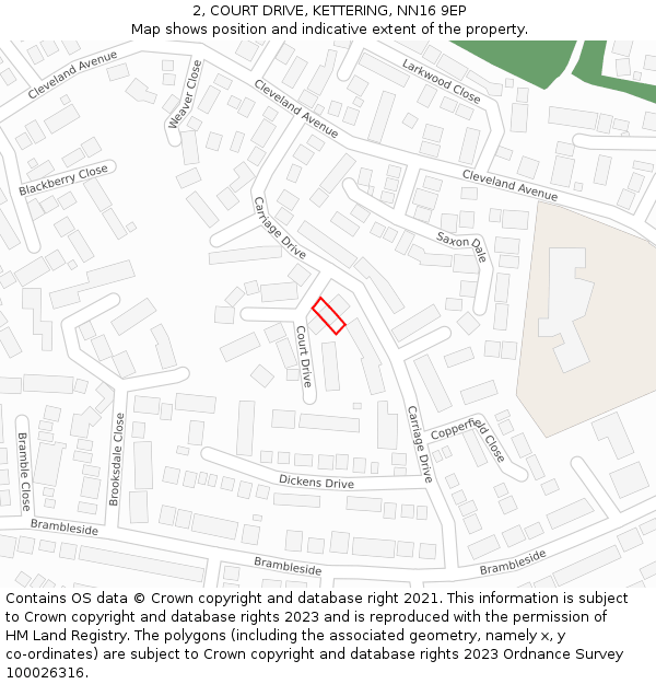 2, COURT DRIVE, KETTERING, NN16 9EP: Location map and indicative extent of plot