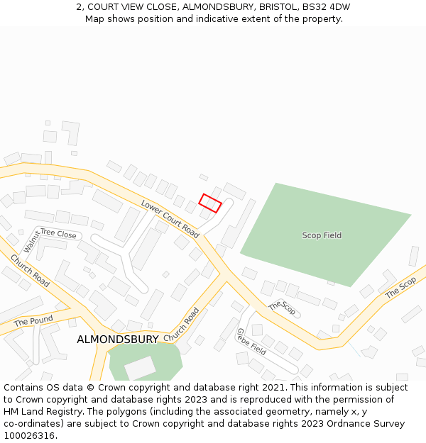 2, COURT VIEW CLOSE, ALMONDSBURY, BRISTOL, BS32 4DW: Location map and indicative extent of plot