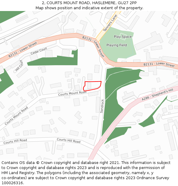 2, COURTS MOUNT ROAD, HASLEMERE, GU27 2PP: Location map and indicative extent of plot
