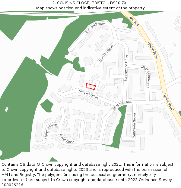 2, COUSINS CLOSE, BRISTOL, BS10 7XH: Location map and indicative extent of plot