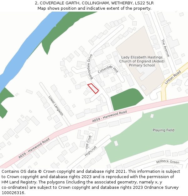 2, COVERDALE GARTH, COLLINGHAM, WETHERBY, LS22 5LR: Location map and indicative extent of plot