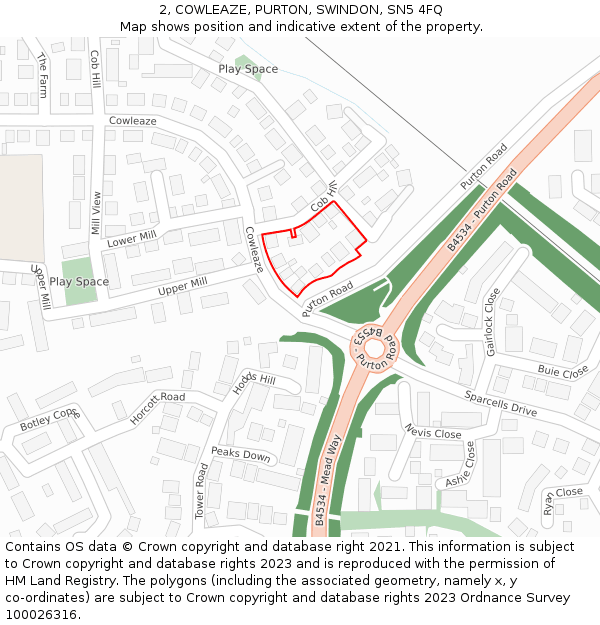 2, COWLEAZE, PURTON, SWINDON, SN5 4FQ: Location map and indicative extent of plot