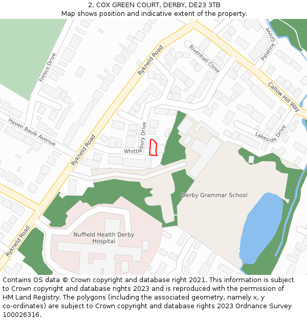 2, COX GREEN COURT, DERBY, DE23 3TB: Location map and indicative extent of plot