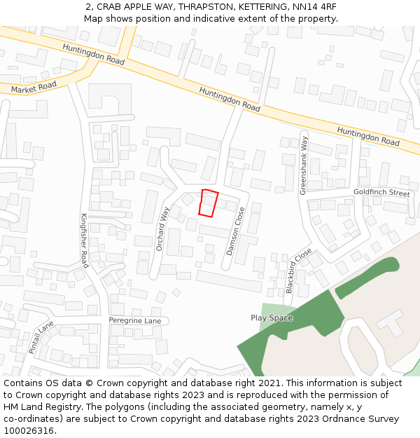 2, CRAB APPLE WAY, THRAPSTON, KETTERING, NN14 4RF: Location map and indicative extent of plot