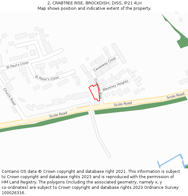 2, CRABTREE RISE, BROCKDISH, DISS, IP21 4LH: Location map and indicative extent of plot