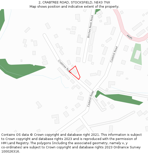 2, CRABTREE ROAD, STOCKSFIELD, NE43 7NX: Location map and indicative extent of plot