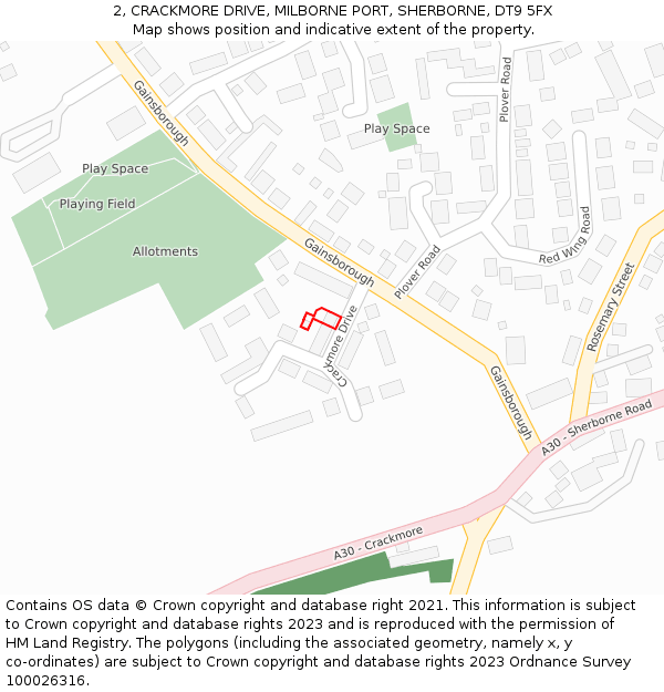 2, CRACKMORE DRIVE, MILBORNE PORT, SHERBORNE, DT9 5FX: Location map and indicative extent of plot