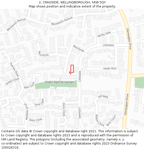 2, CRAGSIDE, WELLINGBOROUGH, NN8 5QY: Location map and indicative extent of plot