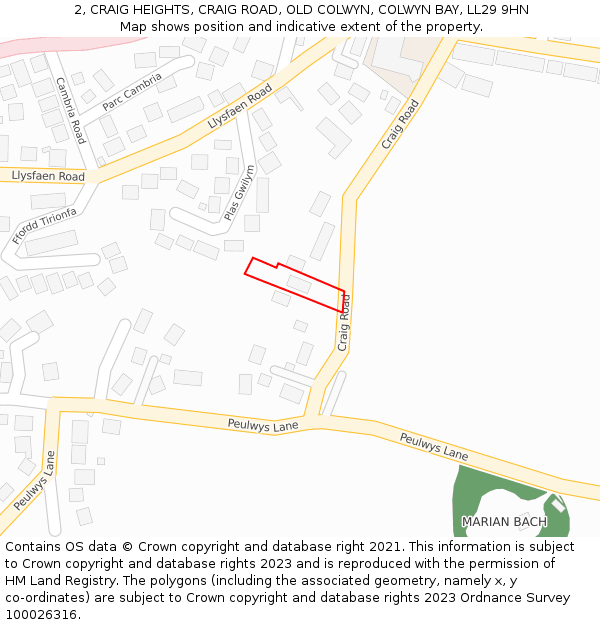 2, CRAIG HEIGHTS, CRAIG ROAD, OLD COLWYN, COLWYN BAY, LL29 9HN: Location map and indicative extent of plot