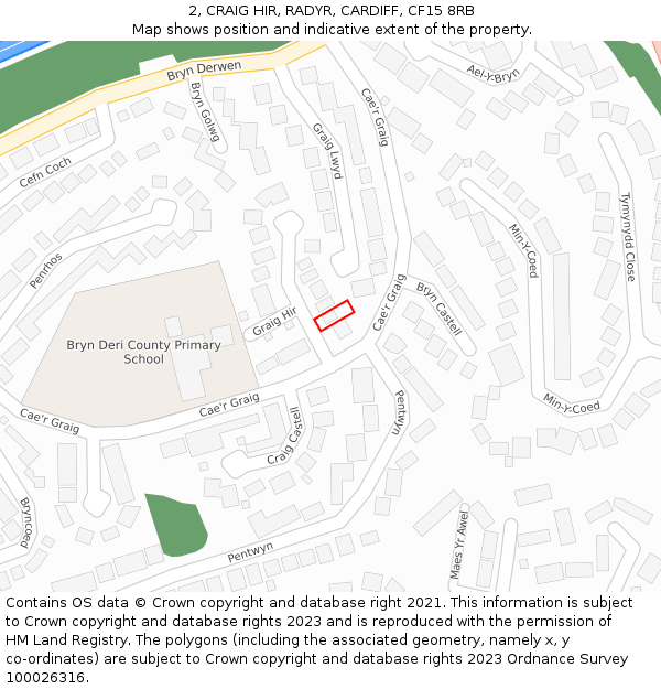 2, CRAIG HIR, RADYR, CARDIFF, CF15 8RB: Location map and indicative extent of plot