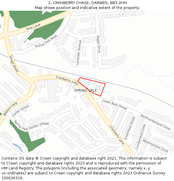 2, CRANBERRY CHASE, DARWEN, BB3 2HN: Location map and indicative extent of plot