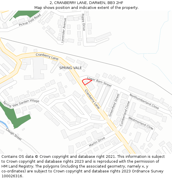 2, CRANBERRY LANE, DARWEN, BB3 2HF: Location map and indicative extent of plot