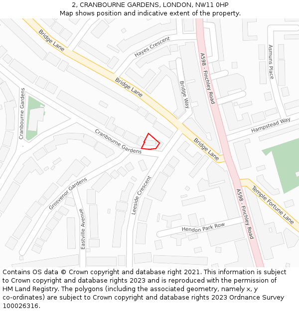 2, CRANBOURNE GARDENS, LONDON, NW11 0HP: Location map and indicative extent of plot