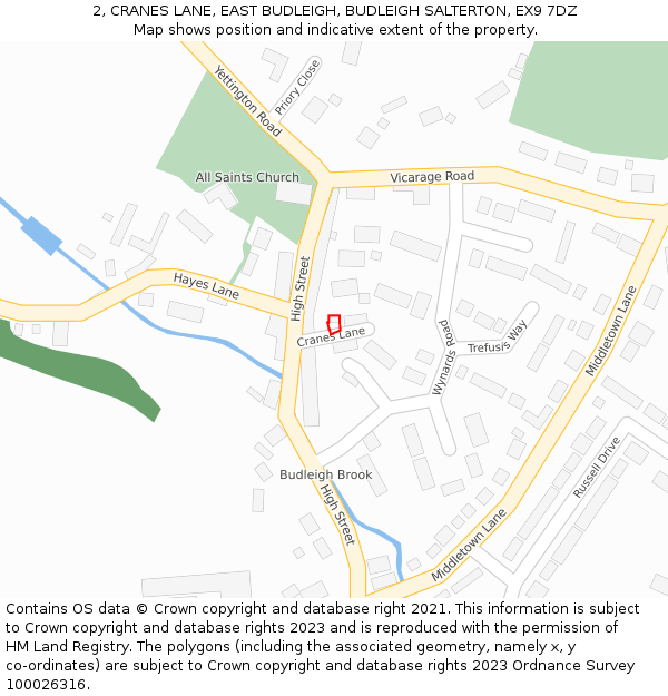 2, CRANES LANE, EAST BUDLEIGH, BUDLEIGH SALTERTON, EX9 7DZ: Location map and indicative extent of plot