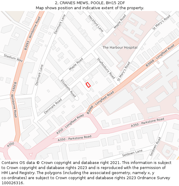 2, CRANES MEWS, POOLE, BH15 2DF: Location map and indicative extent of plot