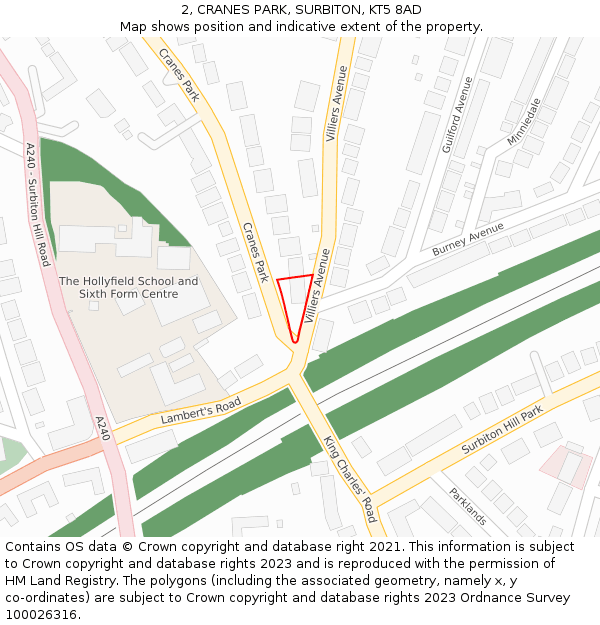 2, CRANES PARK, SURBITON, KT5 8AD: Location map and indicative extent of plot