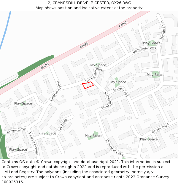 2, CRANESBILL DRIVE, BICESTER, OX26 3WG: Location map and indicative extent of plot