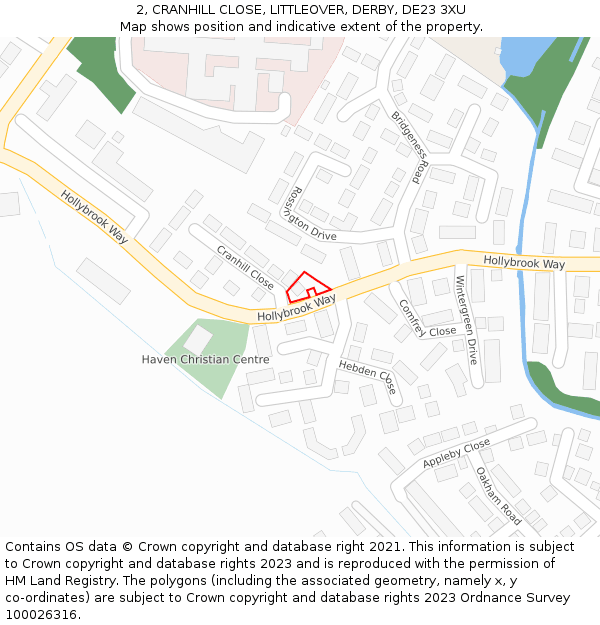 2, CRANHILL CLOSE, LITTLEOVER, DERBY, DE23 3XU: Location map and indicative extent of plot