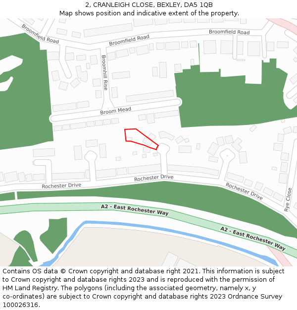 2, CRANLEIGH CLOSE, BEXLEY, DA5 1QB: Location map and indicative extent of plot