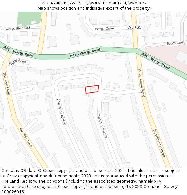 2, CRANMERE AVENUE, WOLVERHAMPTON, WV6 8TS: Location map and indicative extent of plot